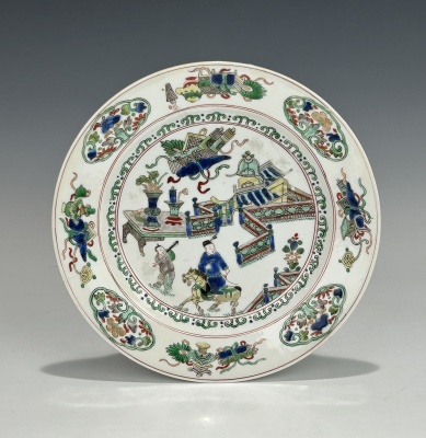 ANTIQUE CHINESE QING DYNASTY KANGXI PERIOD FAMILLE VERTE PORCELAIN PLATE